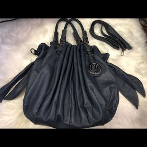 David Jones navy large leather duffel bag